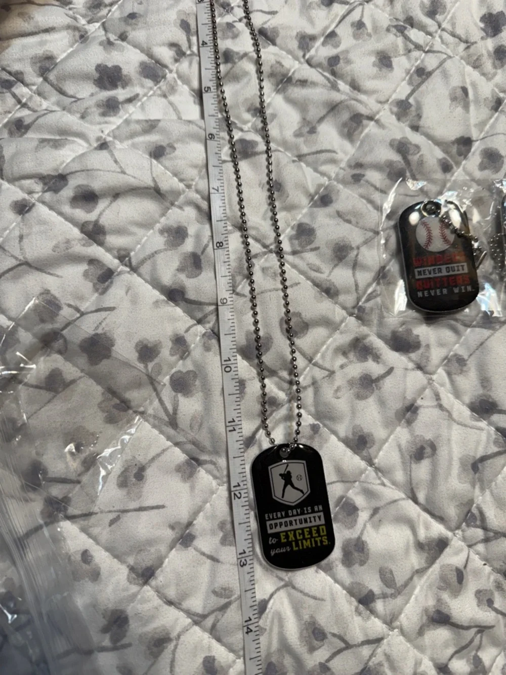 Motivational Baseball Dog Tag Necklace - Black and Silver